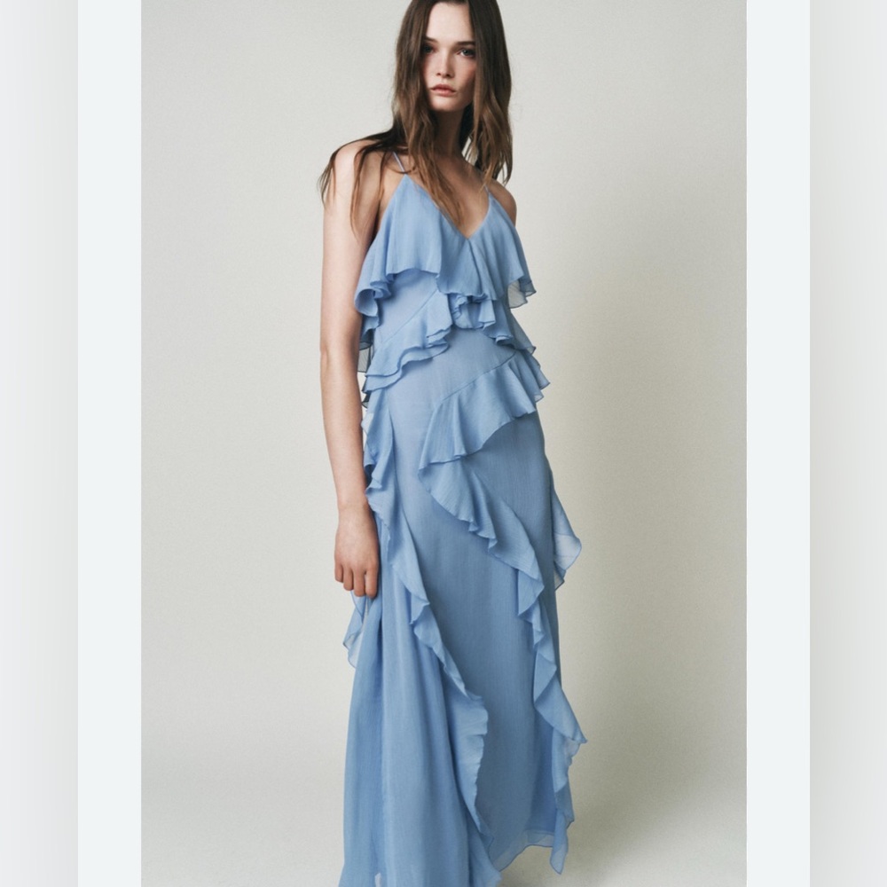 Light Blue Ruffle Maxi Dress - Brand: